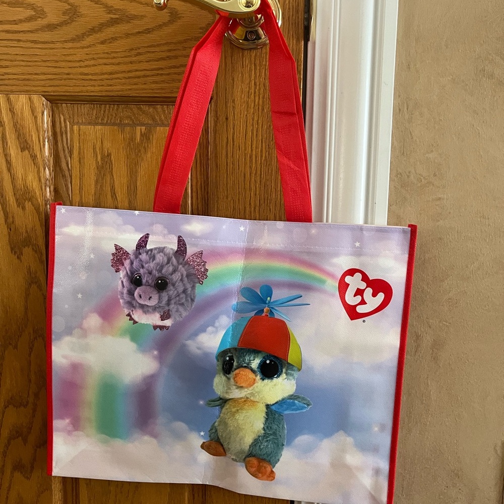 Ty Rainbow Tote Bag with Dragon and Penguin